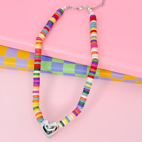 Hey Girlie Beaded Silver Necklace