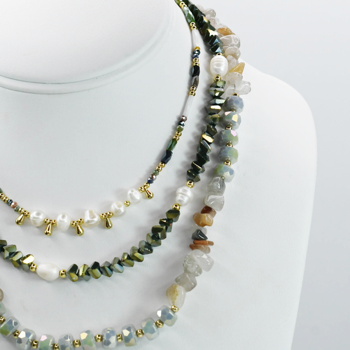 Colorful charms gold necklace featuring gemstone details, layered jewelry design, trendy accessory for women’s jewelry collections, boutique wholesale fashion necklace that is hypoallergenic, tarnish free, and waterproof jewelry with a cute aesthetic statement style