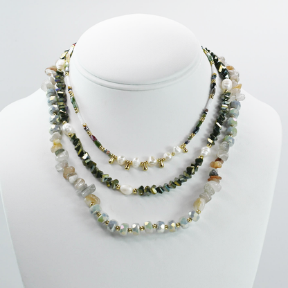 Colorful charms gold necklace featuring gemstone details, layered jewelry design, trendy accessory for women’s jewelry collections, boutique wholesale fashion necklace that is hypoallergenic, tarnish free, and waterproof jewelry with a cute aesthetic statement style