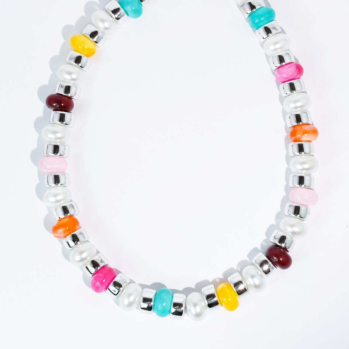 Joyful Silver Beaded Necklace