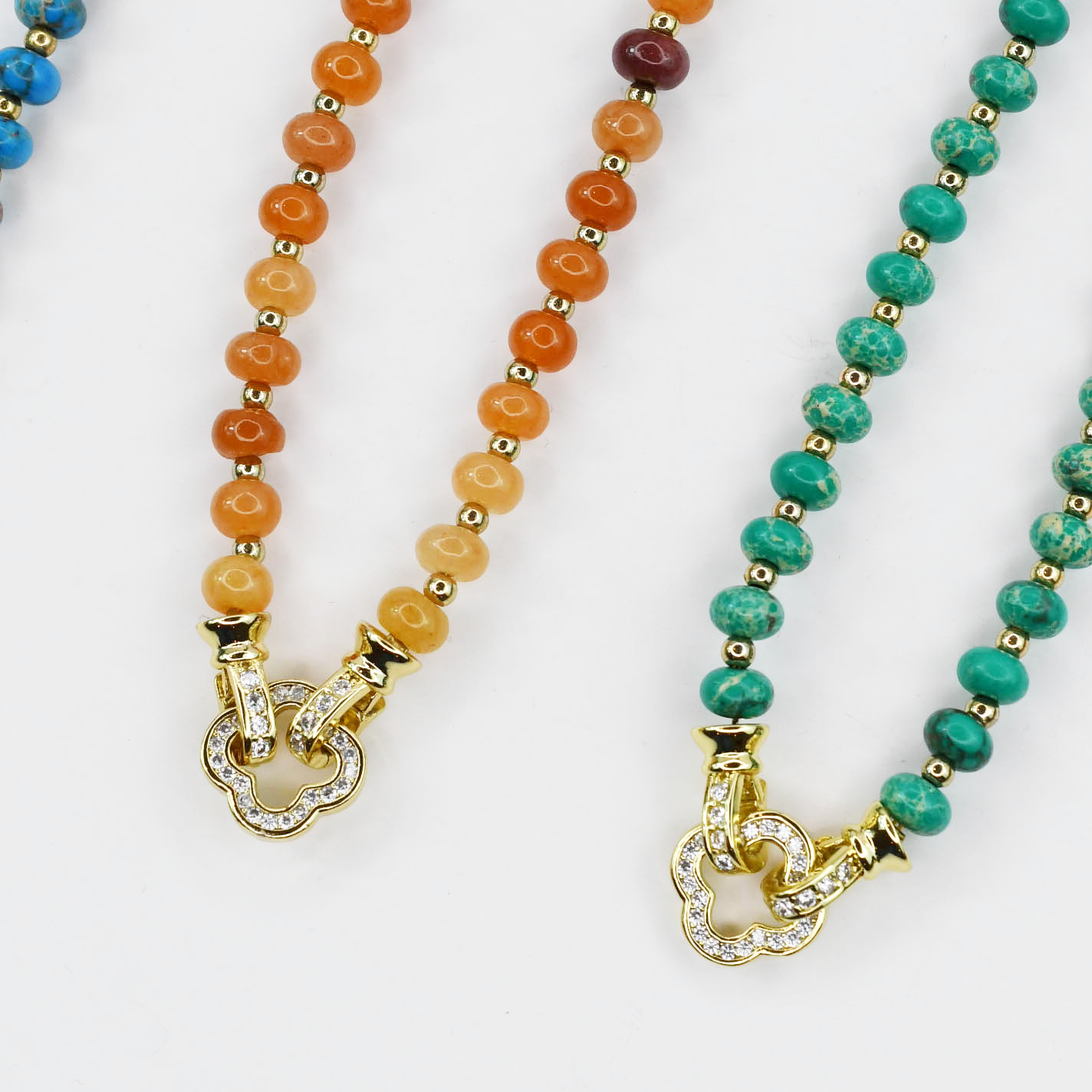Colorful charms gold necklace featuring gemstone details, layered jewelry design, trendy accessory for women’s jewelry collections, boutique wholesale fashion necklace that is hypoallergenic, tarnish free, and waterproof jewelry with a cute aesthetic statement style
