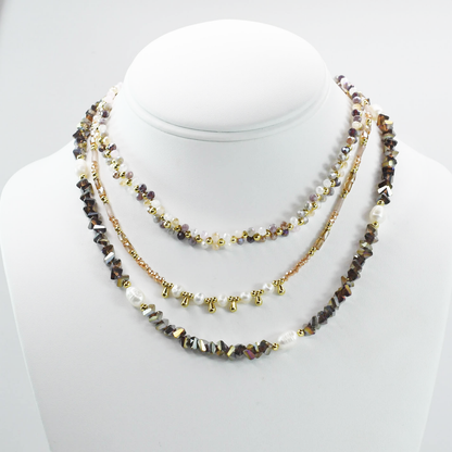 Colorful charms gold necklace featuring gemstone details, layered jewelry design, trendy accessory for women’s jewelry collections, boutique wholesale fashion necklace that is hypoallergenic, tarnish free, and waterproof jewelry with a cute aesthetic statement style