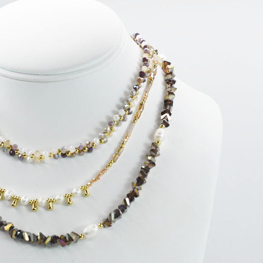 Colorful charms gold necklace featuring gemstone details, layered jewelry design, trendy accessory for women’s jewelry collections, boutique wholesale fashion necklace that is hypoallergenic, tarnish free, and waterproof jewelry with a cute aesthetic statement style