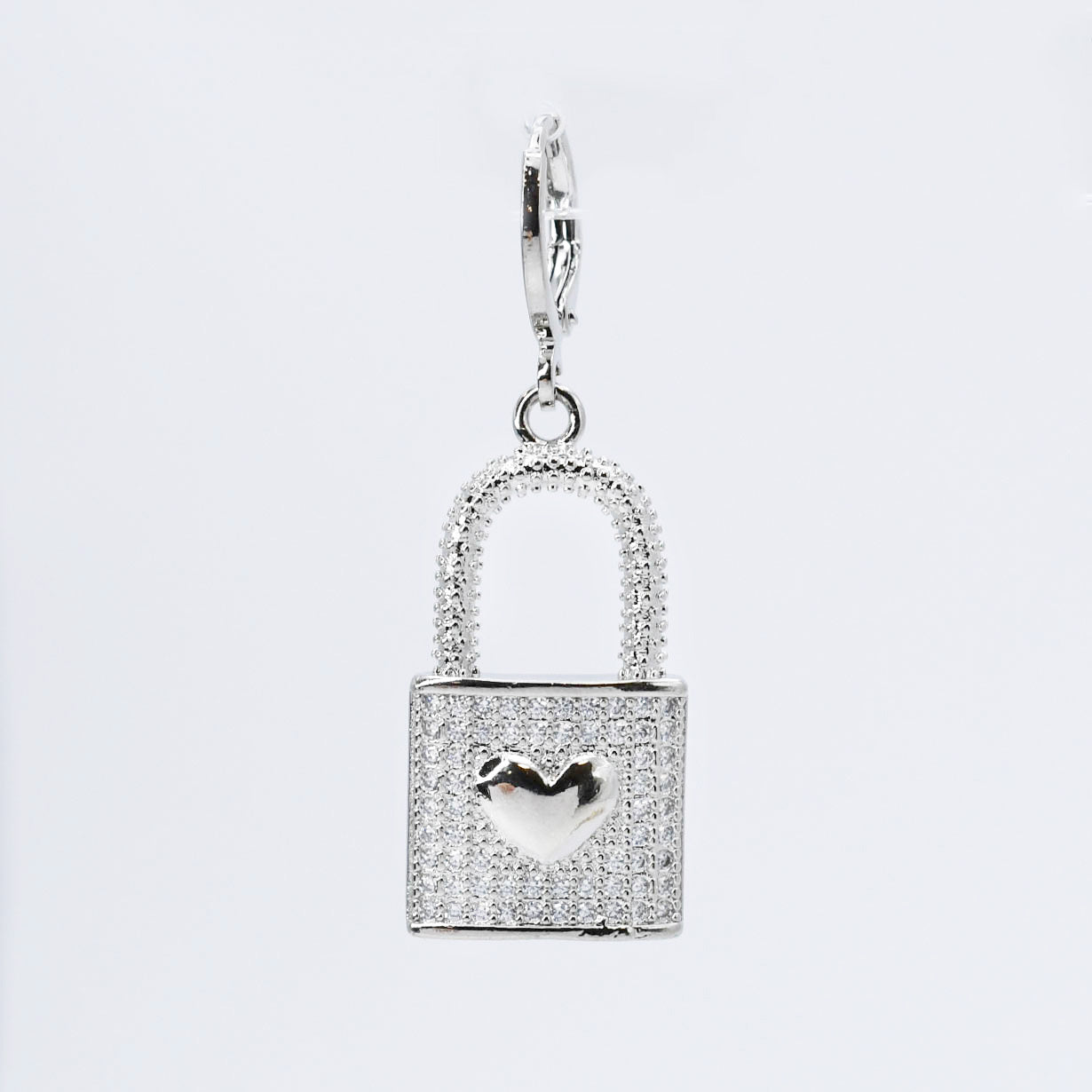 Lock Crystal Heart Charm Silver CH-276