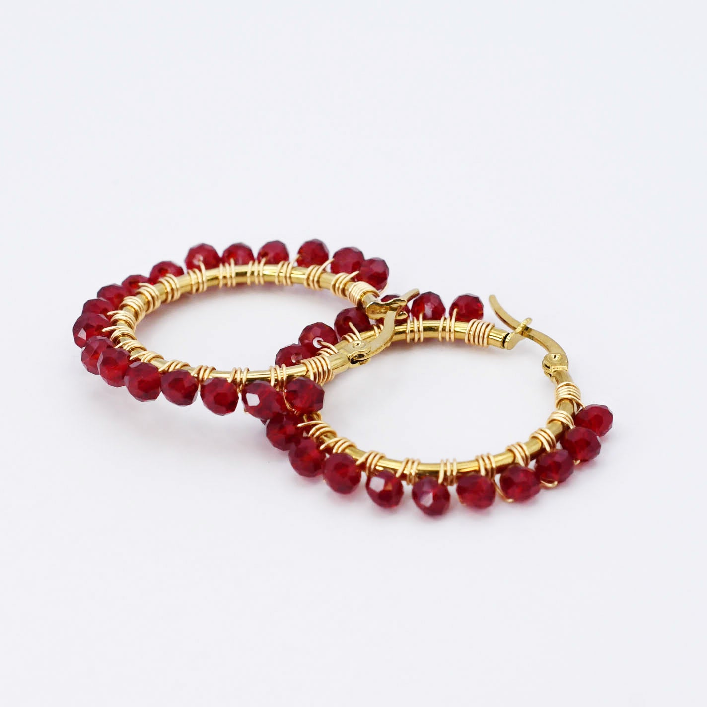 Small Maroon Beaded Hoop D52