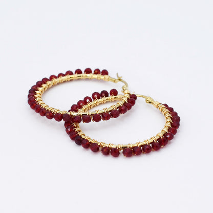 Maroon Beaded Hoop D54