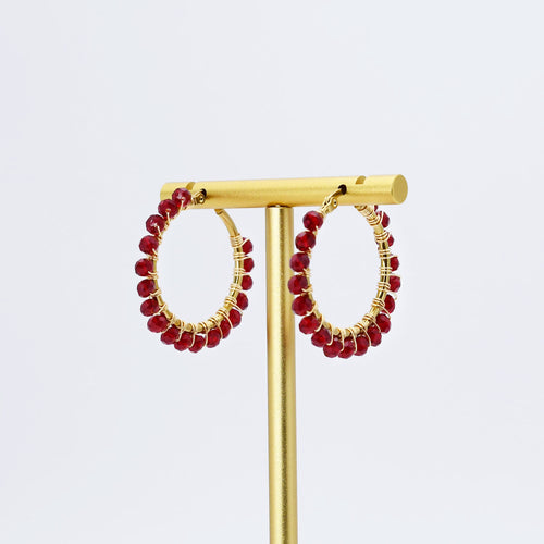 Small Maroon Beaded Hoop D52