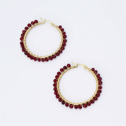 Maroon Beaded Hoop D54