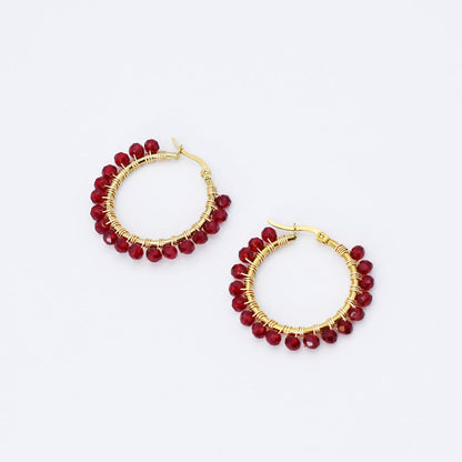 Small Maroon Beaded Hoop D52