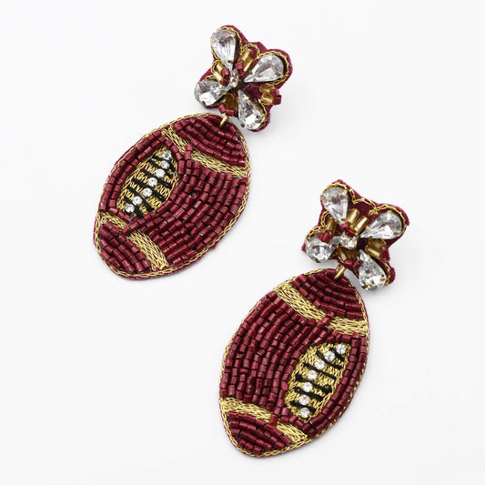 Maroon Football Beaded Earrings S30