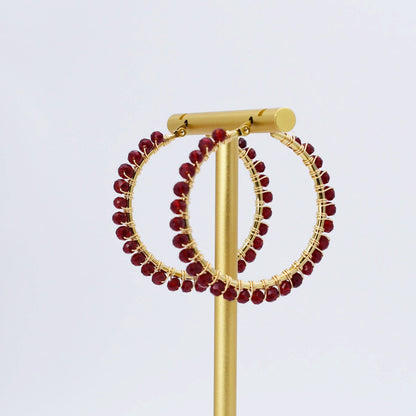 Maroon Beaded Hoop D54