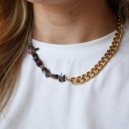 Mauve Stone & Chain Necklace