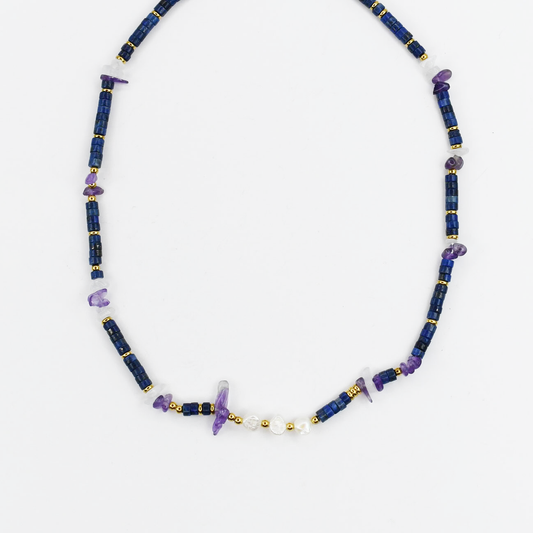 Colorful charms gold necklace featuring gemstone details, layered jewelry design, trendy accessory for women’s jewelry collections, boutique wholesale fashion necklace that is hypoallergenic, tarnish free, and waterproof jewelry with a cute aesthetic statement style