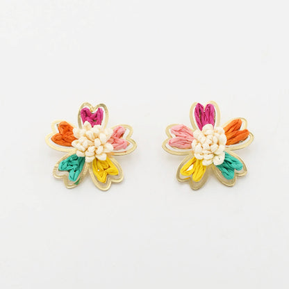 Multi Raffia Flower Stud A49