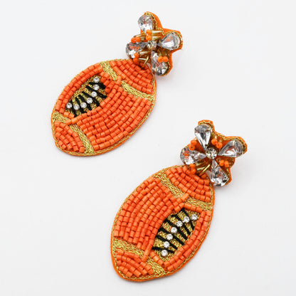 Orange Football Beaded Earring S32