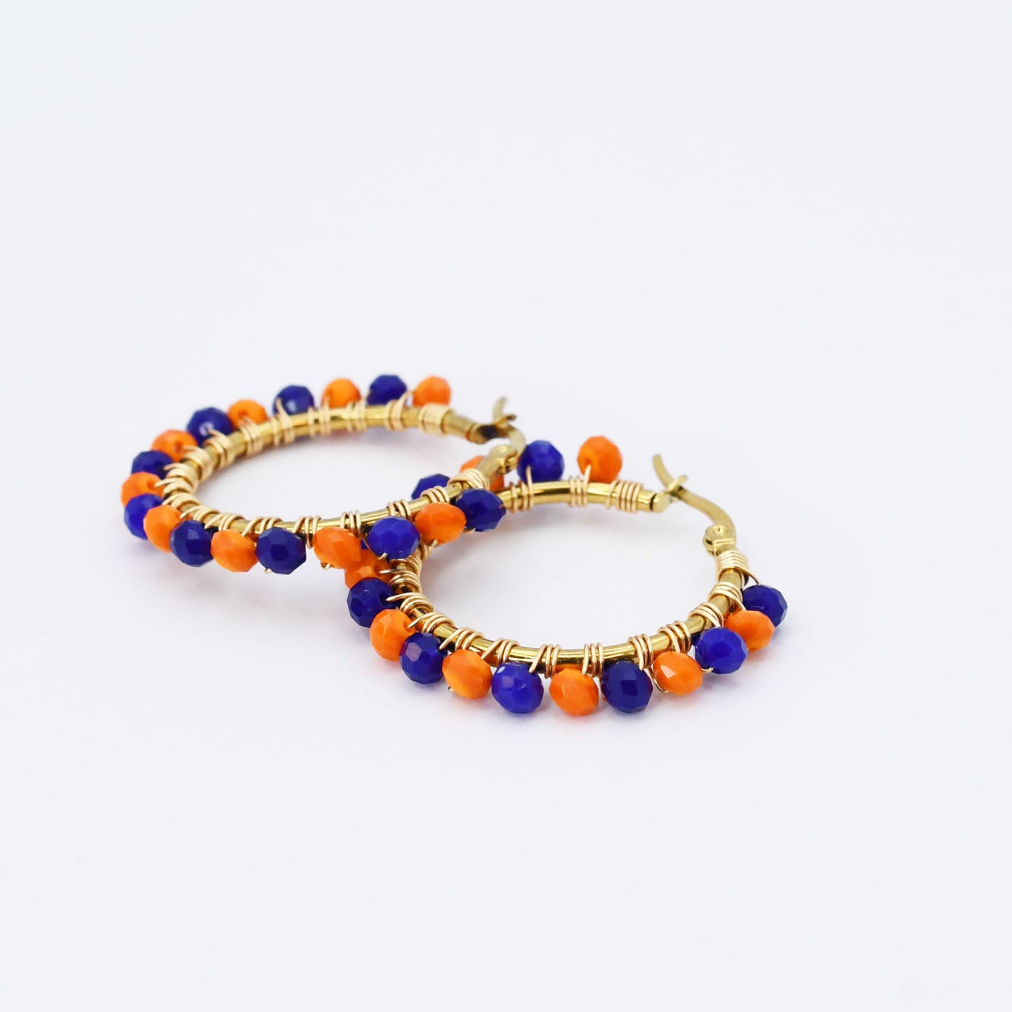 Small Orange/Blue Beaded Hoop D52