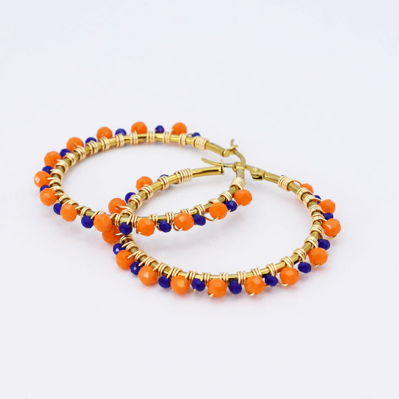 Blue/Orange Beaded Hoop D54