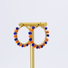 Load image into Gallery viewer, Small Orange/Blue Beaded Hoop D52
