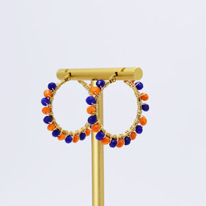 Small Orange/Blue Beaded Hoop D52