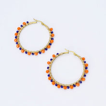 Load image into Gallery viewer, Blue/Orange Beaded Hoop D54
