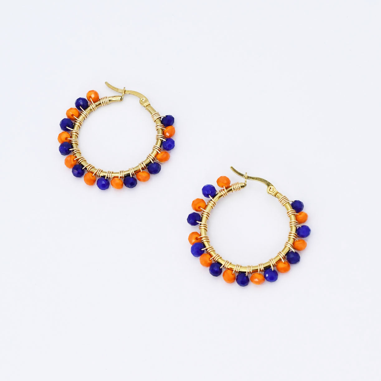 Small Orange/Blue Beaded Hoop D52