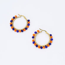 Load image into Gallery viewer, Small Orange/Blue Beaded Hoop D52
