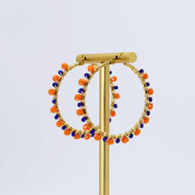 Load image into Gallery viewer, Blue/Orange Beaded Hoop D54
