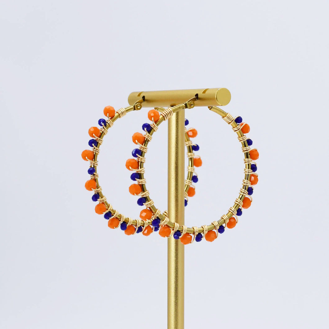 Blue/Orange Beaded Hoop D54