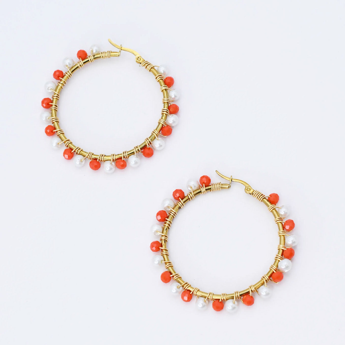 Orange/White Beaded Hoop D54