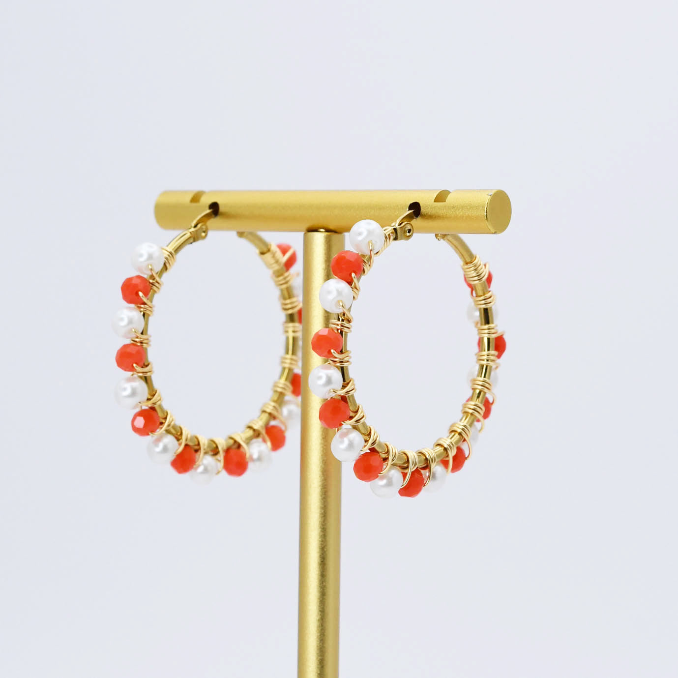 Small Orange/White Beaded Hoop D52