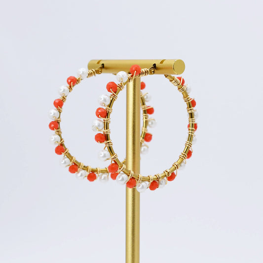 Orange/White Beaded Hoop D54