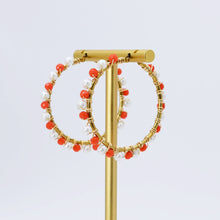 Load image into Gallery viewer, Orange/White Beaded Hoop D54
