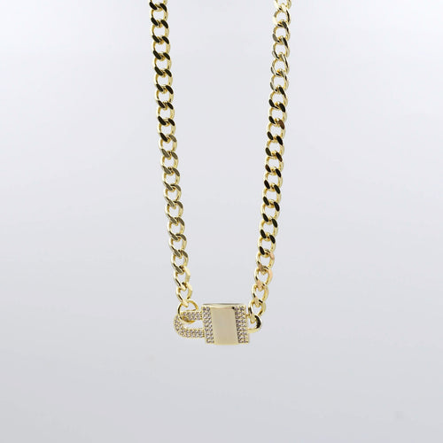 Pave Lock Chain Gold L10