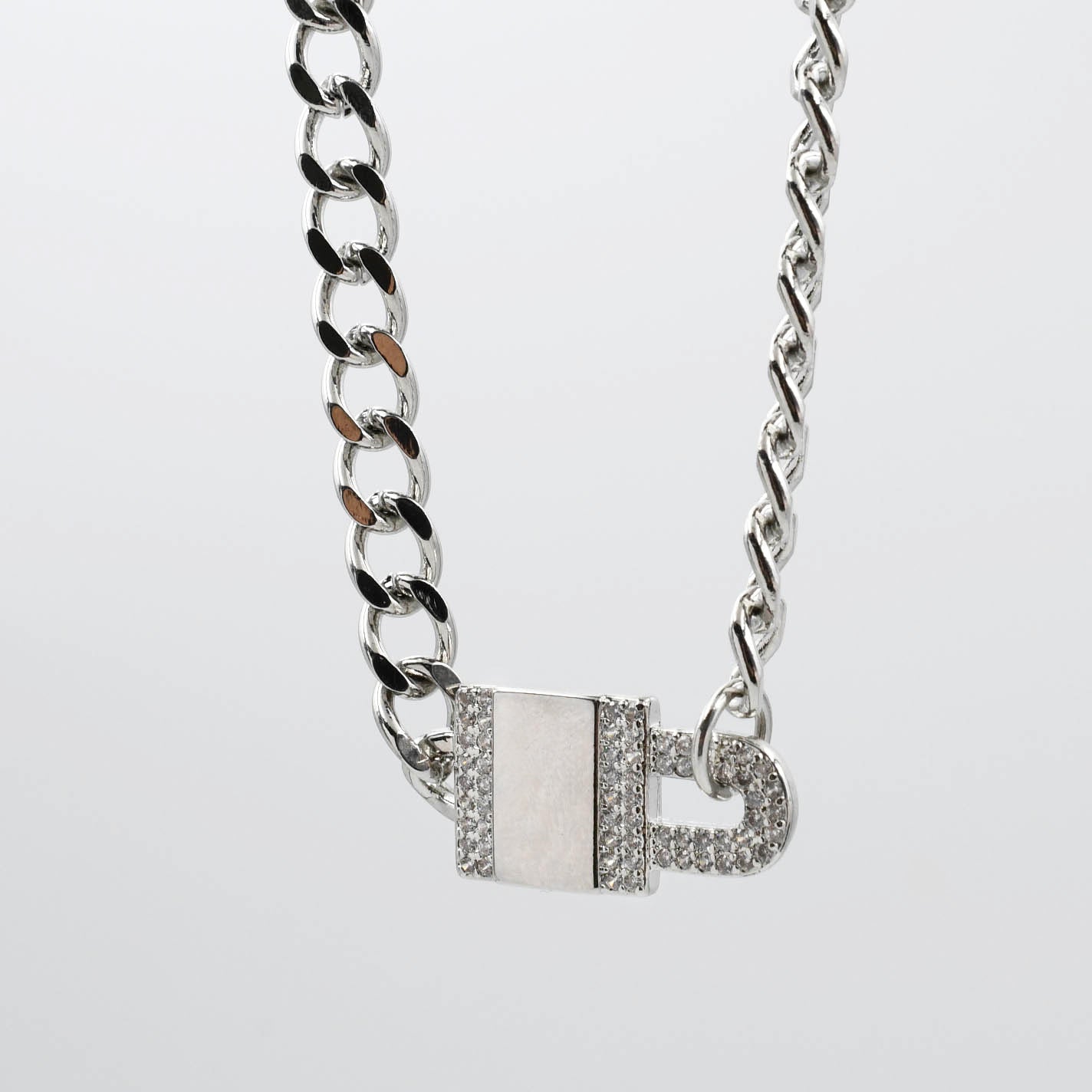 Pave Lock Chain Silver L10