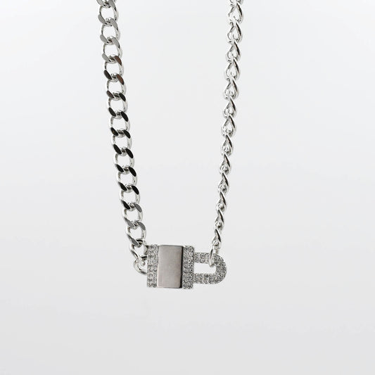 Pave Lock Chain Silver L10