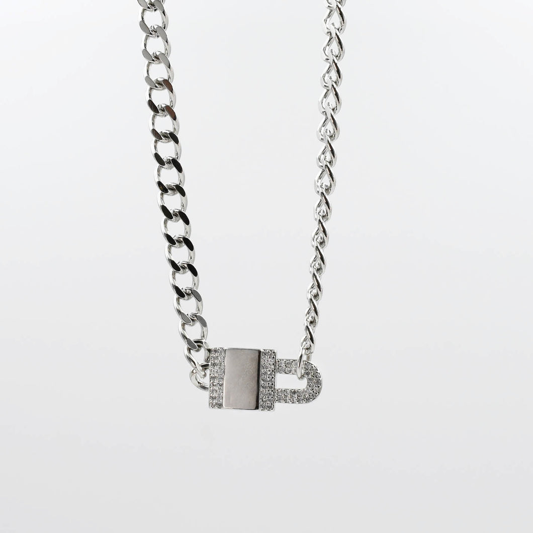 Pave Lock Chain Silver L12