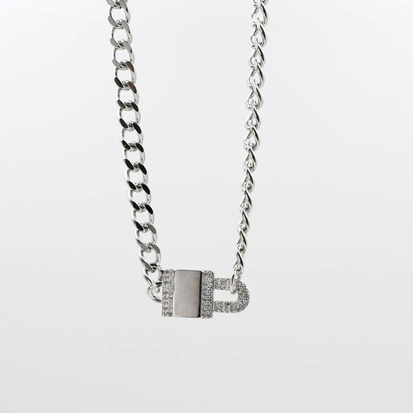 Pave Lock Chain Silver L12