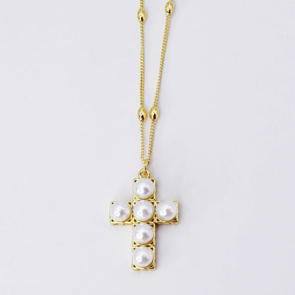 Pearl Cross Necklace F12