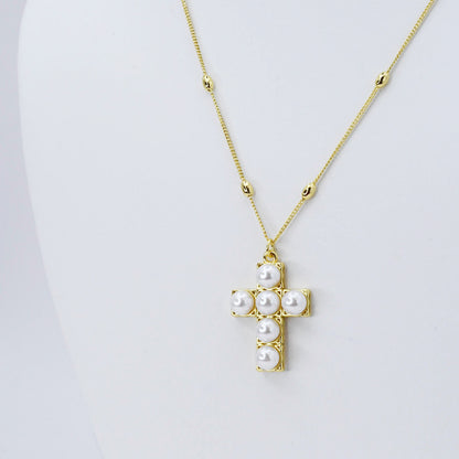 Pearl Cross Necklace F12