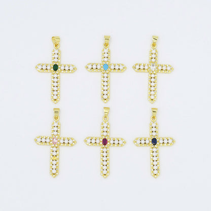 Pearl Gem Cross Charm