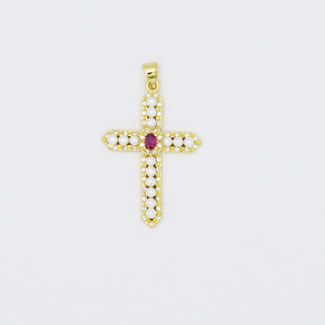 Pearl Gem Cross Charm