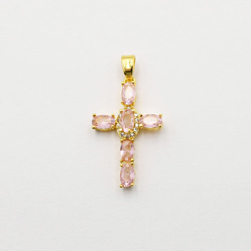 Pink Stone Cross Charm CH-170