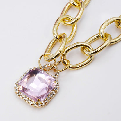 Pink Glamour Chunk Necklace Gold