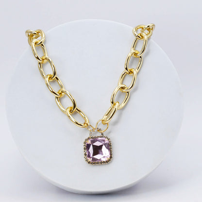 Pink Glamour Chunk Necklace Gold