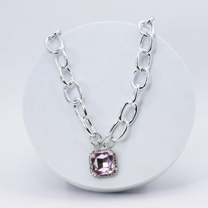 Pink Glamour Chunk Necklace Silver