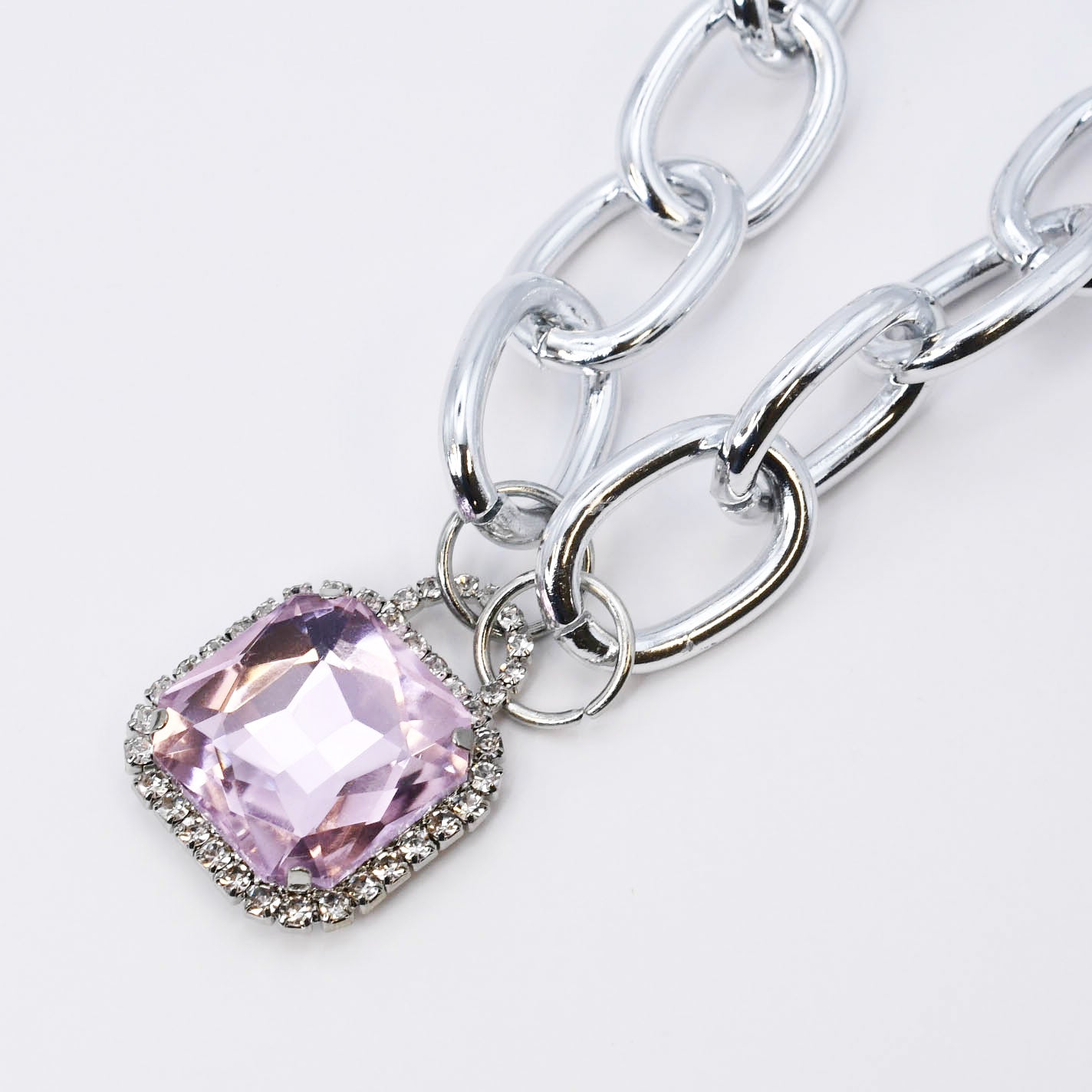 Pink Glamour Chunk Necklace Silver