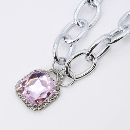 Pink Glamour Chunk Necklace Silver