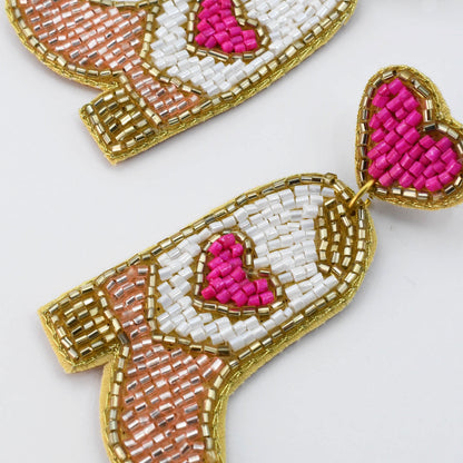 Pink Heart Boot Beaded Earrings B13