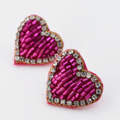 Pink Mini Heart Beaded Stud C8