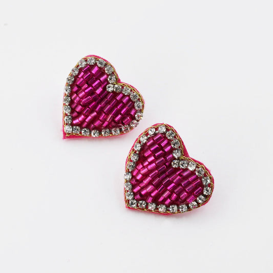 Pink Mini Heart Beaded Stud C8